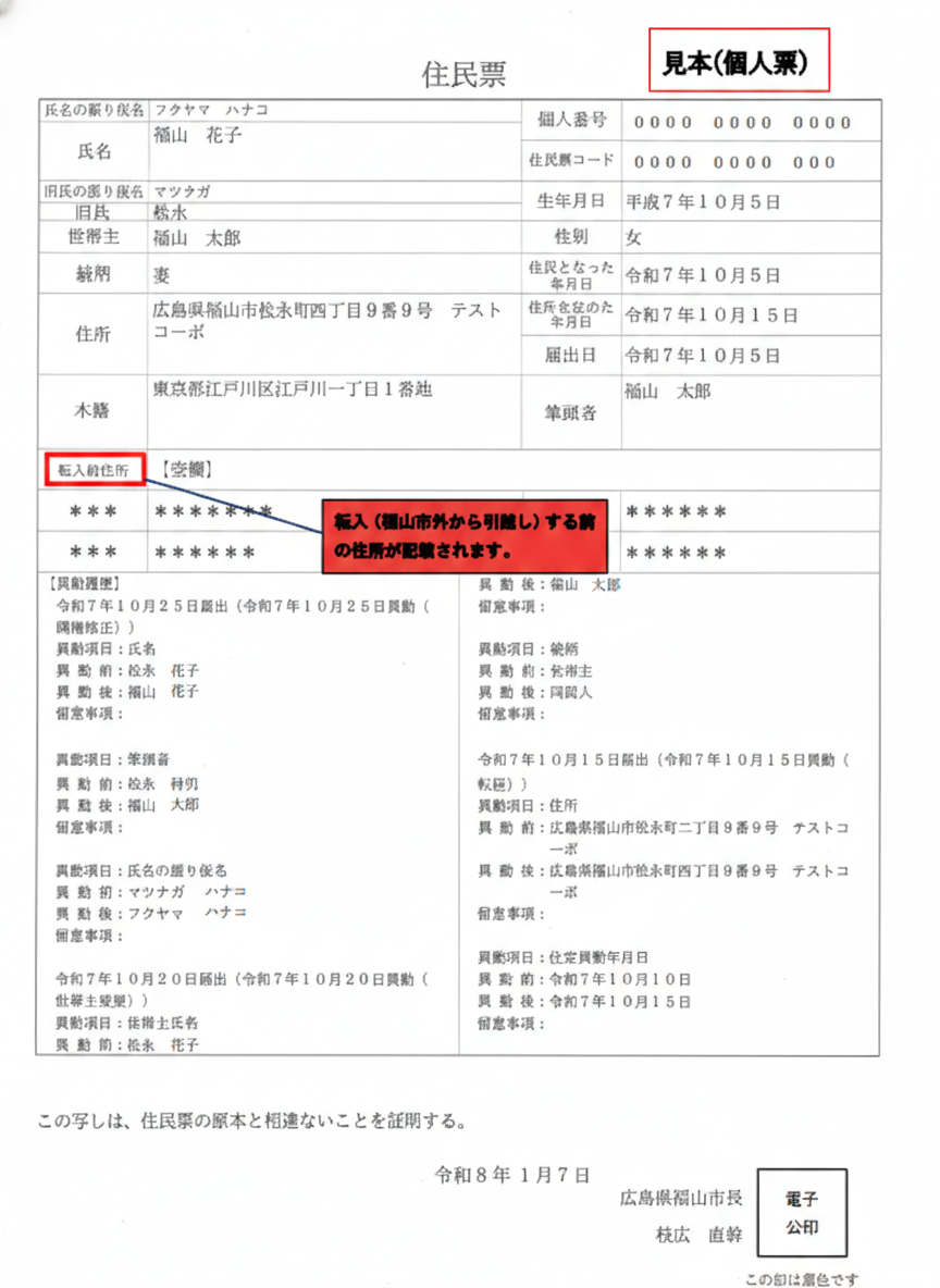 住民票の見本